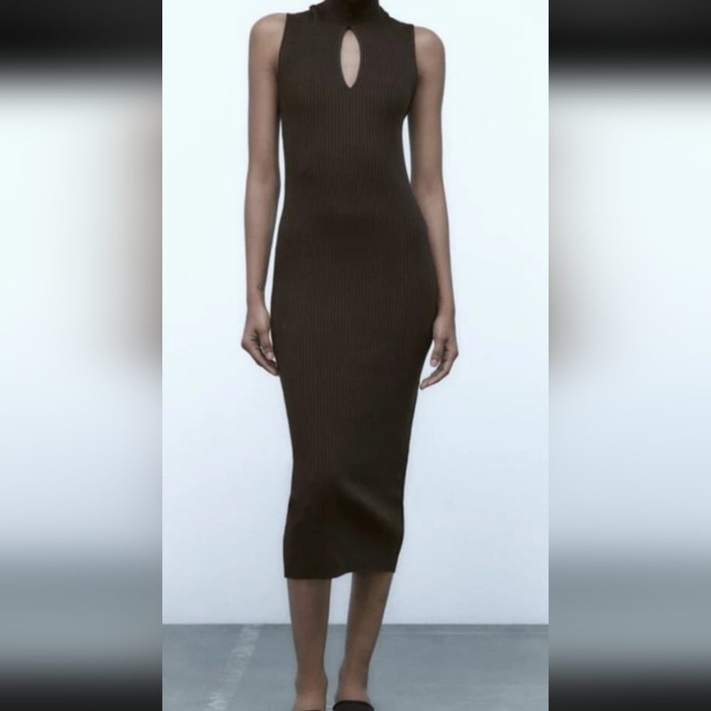 Zara Brown Ribbed Tank Dress
